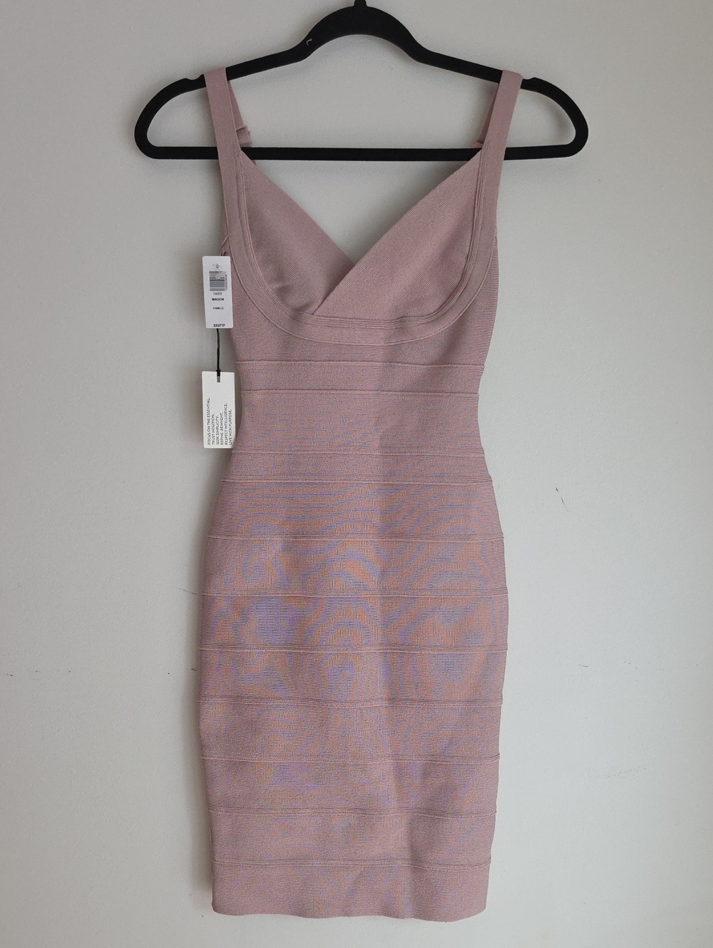 Babaton Dusty Pink V-Neck Mini Bandage Dress